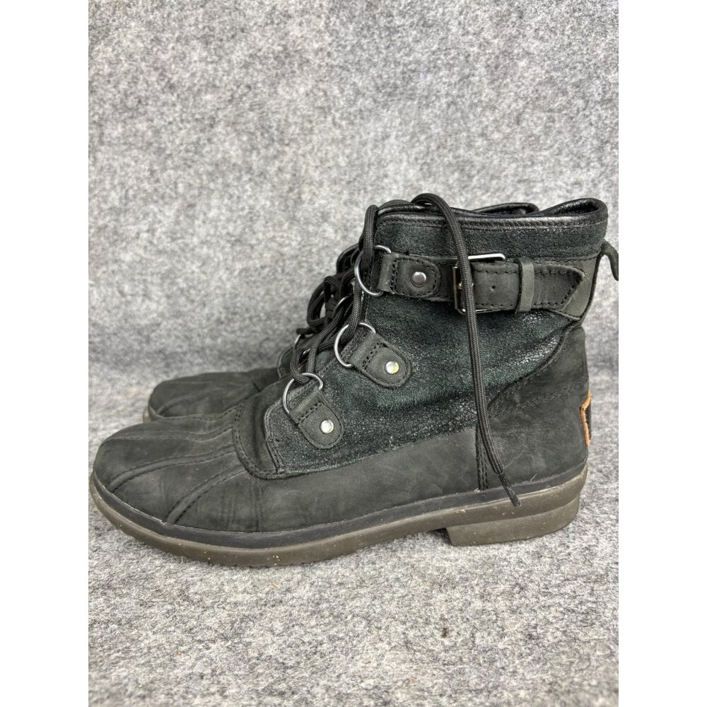UGG Cecille Waterproof Boots Womens‎ 8.5 Black Lace Up Leather Suede Outdoor